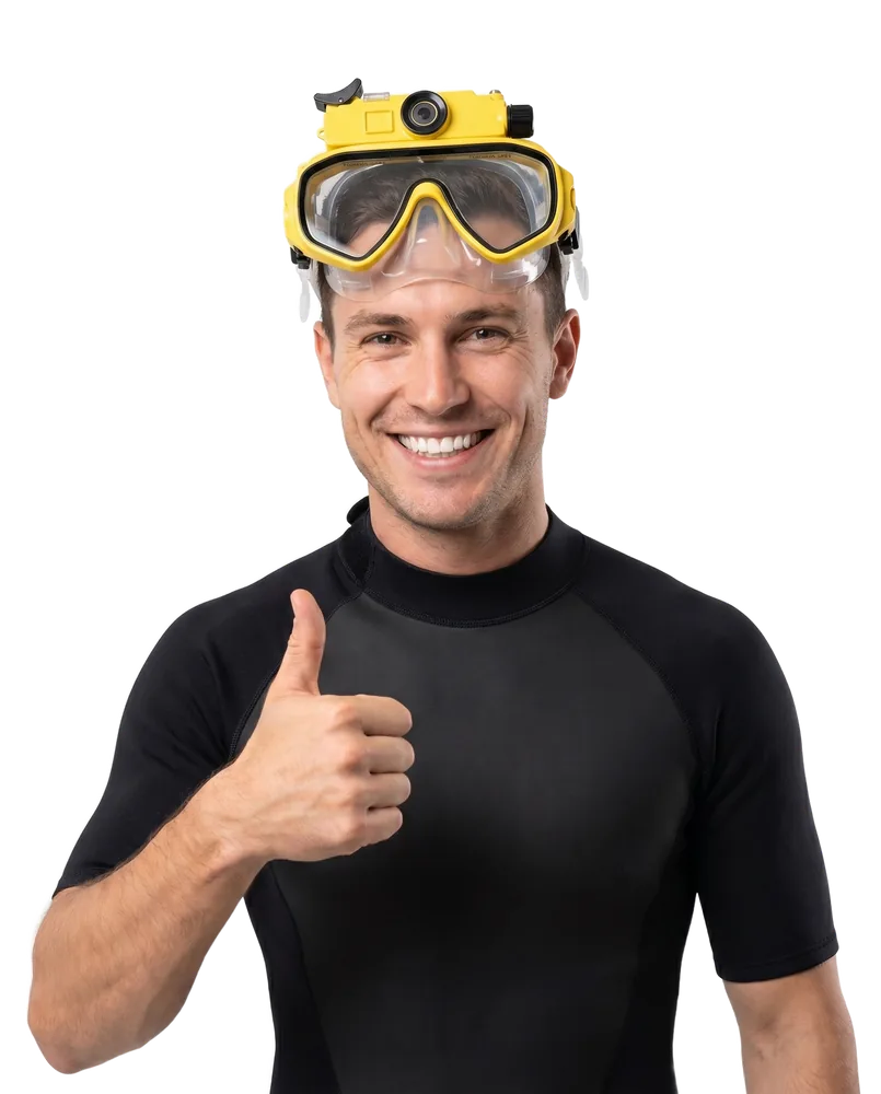 Person wearing the Deep Dive Goggles mask